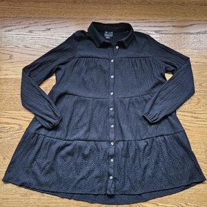 Asos Curve Women's textured tiered long sleeve shirtdress,black, Size 12